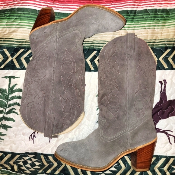 ACME Shoes - Vintage Acme Gray Suede heeled cowgirl boots (8)